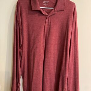 Long-Sleeve Polo Shirt in Brick Red - Collared Knit